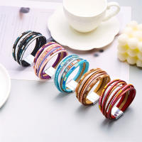Pulsera De Cuero Genuino De Moda Con Hebillas Tejidas Y Cuentas Bohemias Para Mujer Y Adolescentes Cierre Magnético Hecho a Mano - details 3