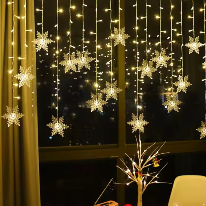 Decoración De Navidad Luces De Jardín Con Forma De Copo De Nieve Cortina De Ventana Guirnalda LED Icicle Luz Faeira Flashing 8 Modos Enchufe EU Año Nuevo 2025 - 1