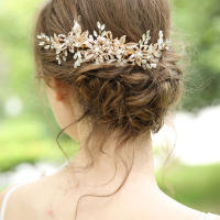 Diadema De Perla Y Cristal Flor Y Hoja Para Novia Accesorios De Cabello De Boda Tiara Combinado Con Peine Para Mujer Joyería De Moda - details 0