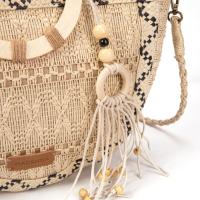 Bolso artesanal de rafia natural para mujer, bolso boho chic hecho a mano con asa redonda de madera y asa larga de rafia, forro de lino y detalles en macramé, ideal para verano, ciudad o escapadas | MAC&NOA - details 5