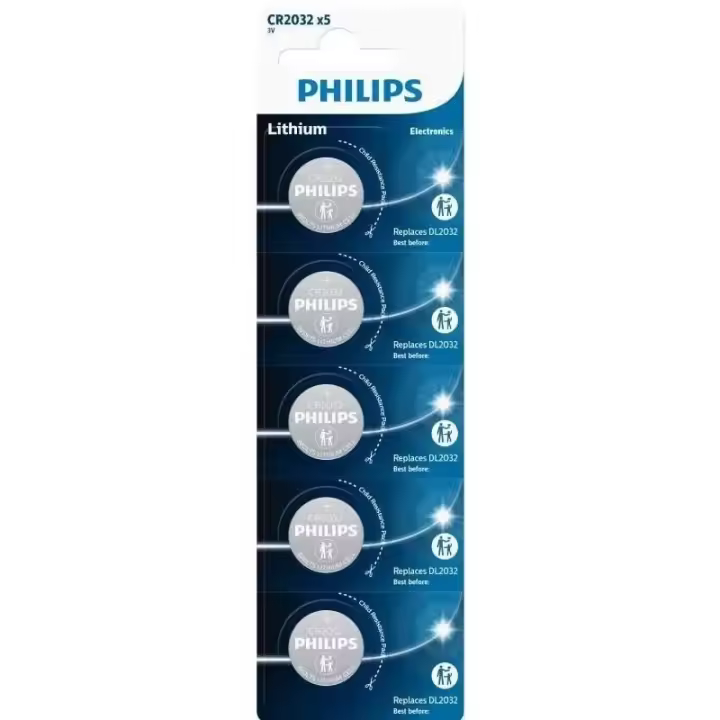 Pilas de botón de litio de PHILIPS CR2032, DL2032 de 3V, Pack de 5 pilas - 1