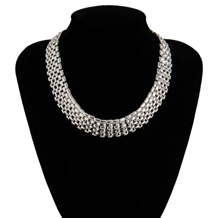 Collar De Cadena Gruesa Cubana Exagerada Para Mujeres Y Hombres Color Plata De Alta Calidad Aleación De Hierro Joyería De Cuello Steampunk - 1