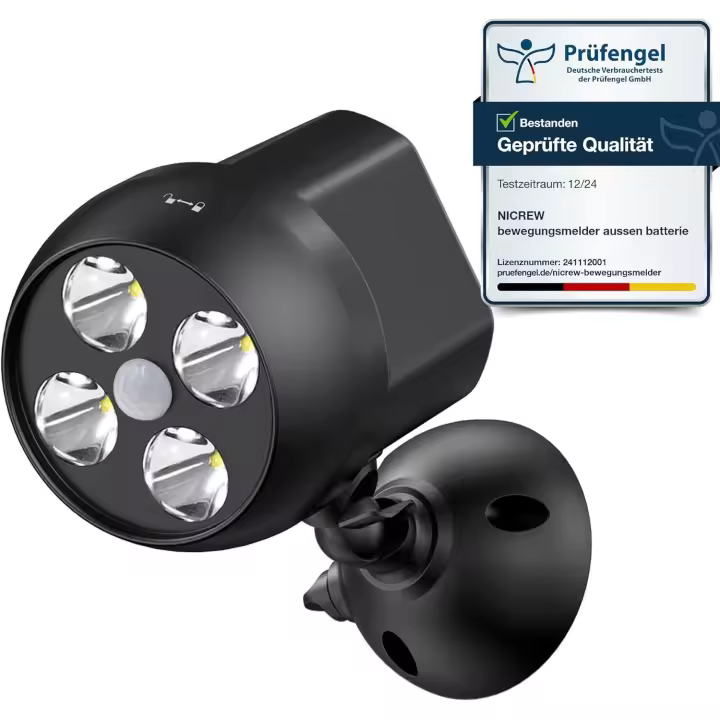 Detector de movimiento para exterior, luz exterior a batería con sensor, LED potentes sin cables, 4 LED, luz de seguridad resistente a la intemperie para terraza, garaje, jardín. - 1