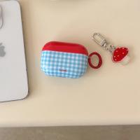 Funda Para AirPods 1/2/3/4 Y pro Con Colgante De Hongo Chequero Rojo Y Azul Diseño Lindo Y Protección Resistente De Plástico - details 0