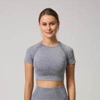 Camiseta De Yoga Sin Costuras Para Mujer Top Corto De Manga Fitness Ropa Deportiva Para Gimnasio Correr Sportswear Polyester Nylon Spandex - details 15