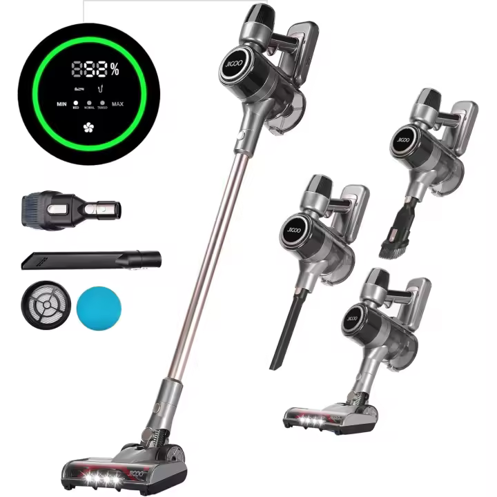 JIGOO C300 Aspiradora sin Cable con Pantalla LED,Potente Aspiradora Escoba sin Cable de 30Kpa/400W con autonomía de 45 Minutos,Batería extraíble,para Pelo, Suelos, sofás, alfombras - 1