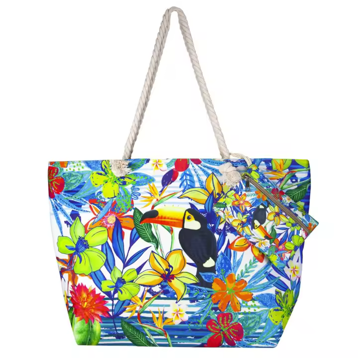 SUN & SURF Bolsa Playa Gran Capacidad con Cremallera 60x40x20cm y monedero a conjunto. Capazo Playa Verano. Asas Cuerda de Hombro. Bolsillos Interiores Cremallera - 1