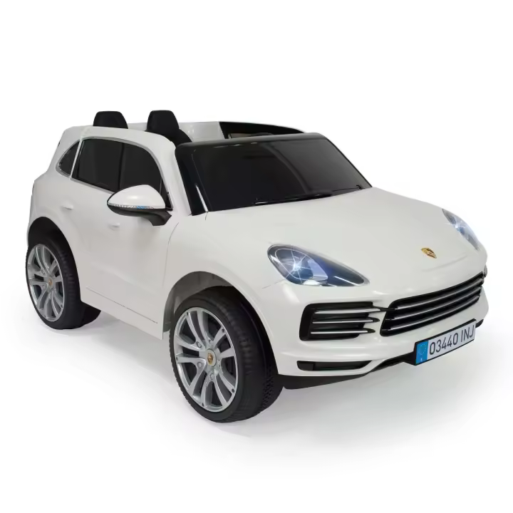 INJUSA - Coche Eléctrico Infantil Porche Cayenne, Coche a Batería para Niños de 3 a 4 Años, Batería 12V, Luces, Sonidos, Mp3, Marcha atrás, 2 Velocidades, Radio Control, 6 km/h, Licencia Porsche, Color Blanco o Negro - 1