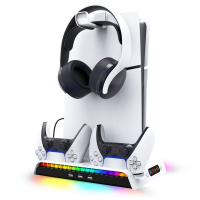 Base de refrigeración para consola PS5 Slim, soporte para Gamepad con flujo de aire de 3 velocidades, colgador de auriculares de carga con luces RGB - details 6