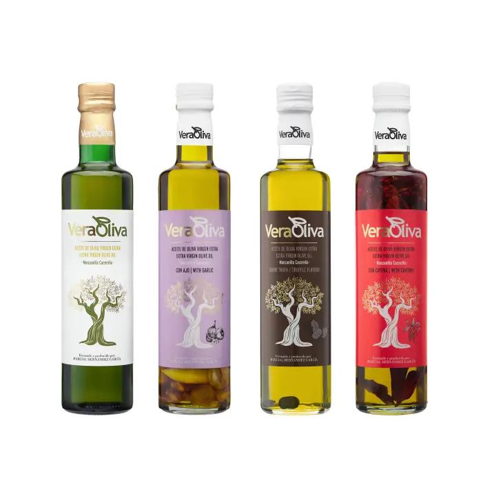 Pack Gourmet VeraOliva - Aceite de Oliva Virgen Extra - AOVE Natural, Ajo, Cayena y Trufado (4x500ml) - 1