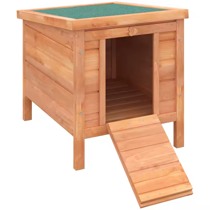 PawHut Conejera de Madera Exterior Jaula Caseta para Roedores Mascotas Pequeñas con Techo Asfáltico Abatible y Rampa Antideslizante 42x51x43 cm - 1