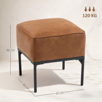 HOMCOM Reposapiés Salón, Taburete Bajo Moderno con Asiento Acolchado Grueso y Patas de Acero, Cuero Sintético, Otomana de Dormitorio, Carga 120 kg, para Entrada, Pasillo, 40x40x46 cm, Marrón - details 2