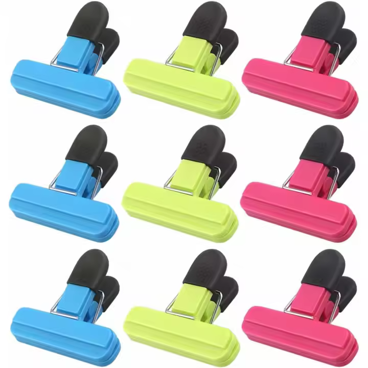 Food Bag Clips for Food Storage Set of 9 Food Clips Kitchen Storage Clip Seal Clips,Sturdy,Airtight,Reusable 3 Colours for Keeping Food Fresh - Ideal - 1
