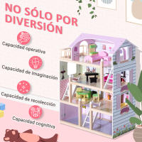 HOMCOM Casa de Muñecas con Muebles de 4 Niveles Altura 80,5 cm con 13 Accesorios Mobiliario Casita Muñeca Jueguetes de Madera 60,5x30x80,5 cm Rosa - details 4