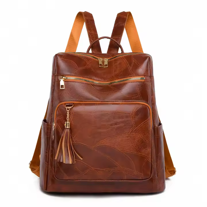 Nueva mochila de cuero suave, estilo retro, informal, de gran capacidad, con múltiples compartimentos para mujer - 1