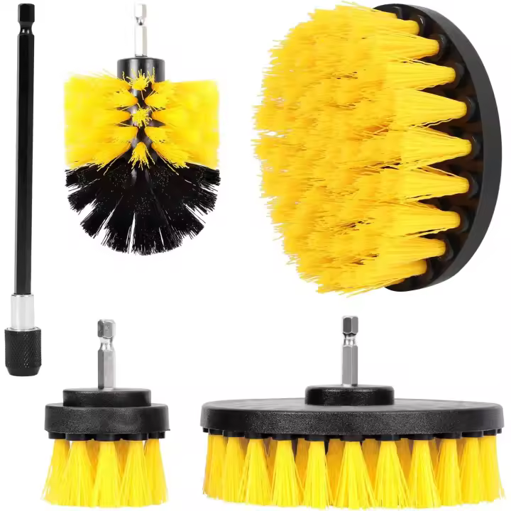 Brocha para taladro, 5 piezas de brochas para taladro, kit de limpieza de herramienta de brocha para taladro, brocha para taladro para superficies de baño, piso, bañera (2'';/ 3.5'';/ 4'';/5''; cepillos + 1 varilla de extensión) - 1