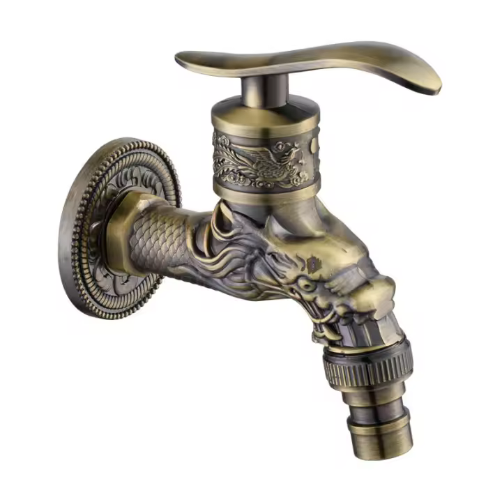Robinet mural en laiton vintage, Robinet de jardin Extérieur G1/2 ", Robinet en laiton Antique, Robinet mural vintage, Robinet en laiton Antique sculpté Dragon pour Cuisine, sal de Bain, Jardin - 1