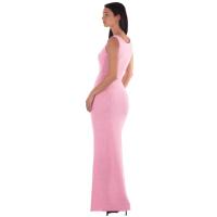 Vestido Maxi De Punto Para Mujer Verano Playa Sin Mangas Rosa Translúcido Ajustado Silueta A-Line Cuello Redondo Estilo High Street - details 5
