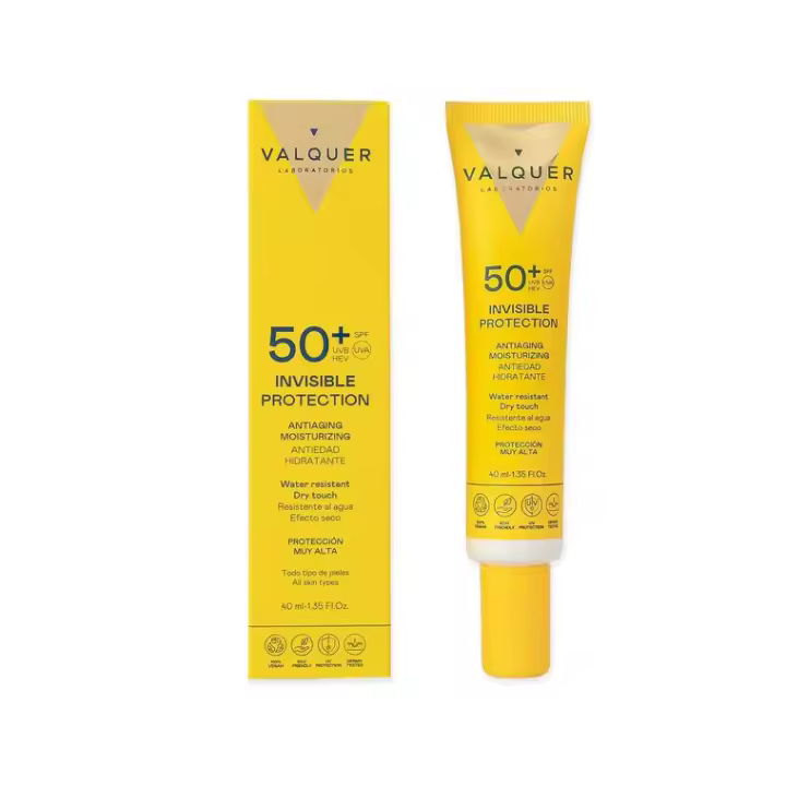Sérum Facial Invisible Protection SPF 50+ Antiedad e Hidratante - 40 ml - Valquer Laboratorios -  Acabado totalmente invisible y sedoso. Combina una alta protección SPF 50+ contra los dañinos rayos UVA, UVB, y la luz azul HEV, protegiendo tu piel. - 1