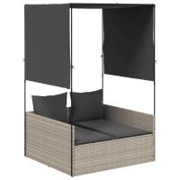 vidaXL Tumbona doble con techo y cortinas ratán sintético Negro, Marrón, Gris Sillas de Exterior Ideal para jardín, playa, piscina, terraza Tumbona Piscina Tumbonas Playa Tumbonas Jardín Exterior - details 4
