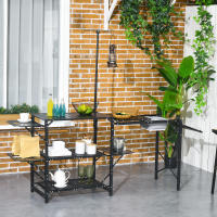 Outsunny Mesa de Cocina de Camping de 3 Niveles Mesa de Camping Plegable Portátil con Estantes de Almacenaje Fregadero Soporte para Lámpara y Bolsa de Transporte para Exterior 173x52x80-174 cm Negro - details 1