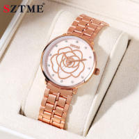 Reloj De Cuarzo Para Mujer Estilo Casual Y Moda Con Correa De Acero Y Flor Dorada Inlazada Con Diamantes Reloj De Pulsera De Lujo - details 0