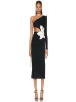Vestido Bandage De Mujer De Largo Con Manga One Shoulder Decoración Floral Sexy Para Fiesta Y Noche Corte Midi Con Hueco - details 1