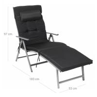 Tumbona plegable reclinable negra o gris, cama de sol con colchón de 6 cm, reposacabezas desmontable, aluminio inoxidable y tejido transpirable, confort máximo, capacidad 150kg, ideal para jardín y playa - details 9