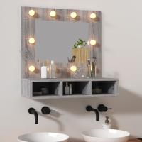 vidaXL Mueble con espejo y luces LED 60x31,5x62 cm en color Gris hormigón/Gris sonoma/Blanco brillante y más | almacenamiento funcional diseño moderno para baño dormitorio sala - details 1