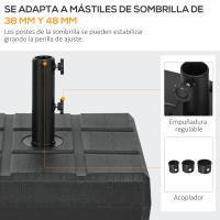 Outsunny Base de Sombrilla Rectangular Soporte para Parasol Rellenable de Agua 30 kg y Arena 40 kg para Poste de Paraguas de Ø32/38/48 mm para Terraza Patio Jardín 49x49x36,5 cm Negro - details 3