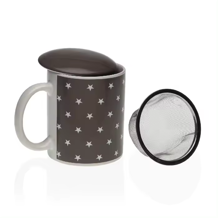 Mug Infusión/Flitro Avalon  Porcelana Blanco Gris con Estrellas  (12x8x10 cm) - 1