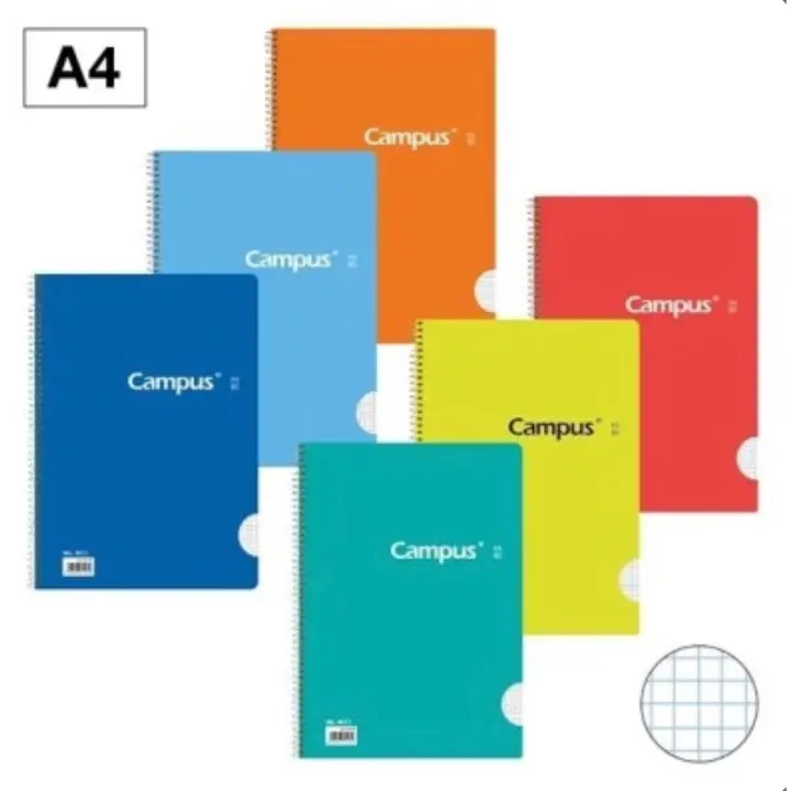 Campus - Pack de 6 libretas, Cuadernos A4 Cuadro, doble rayas y una raya.  Tapa Básica blanda , 80 hojas, perfectos para uso escolar, oficina y hogar, Colores Surtidos - 1