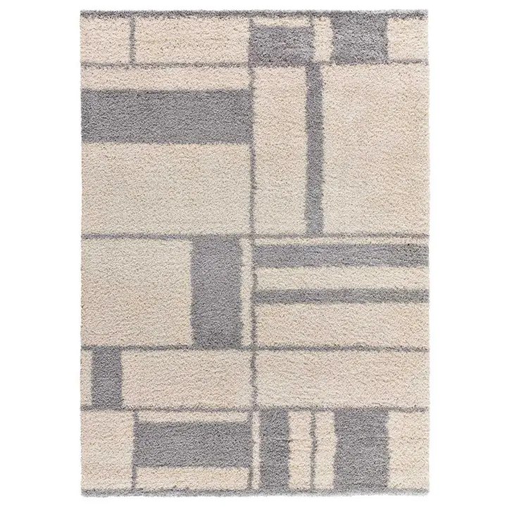 Alfombra interior shaggy geométrica en beige y gris - HELIA 8816 | 80x150, 133x190, 160x230 cm - 1