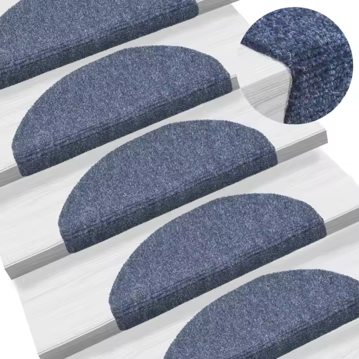 vidaXL Alfombrilla de escaleras 15 uds tela punzonada 65x21x4 cm azul - 1
