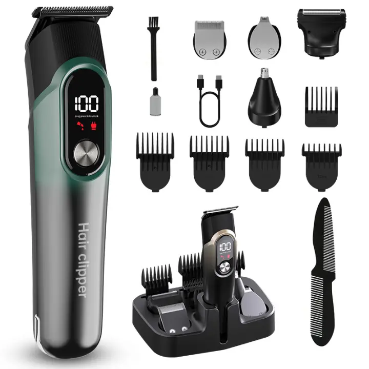 Nueva cortadora de cabello cinco en uno, cortadora de cabello eléctrica con pantalla digital, cabezal de afeitado, cortadora de cabello eléctrica multifunción con tallado ajustable - 1