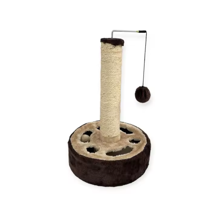 UNUSUAL- Poste rascador con pelota marrón 26*42cm , Poste rascador para Gatos de sisal con Juguete. Pequeño,Color MarrónRascador Poste con Bola,Plataforma Interactiva de Salto de Bola de Resorte de Torre de árbol de Gato de Sisal  (BPS-3162) - 1