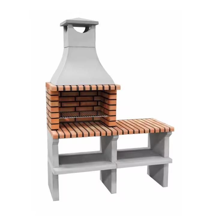 MOVELAR - Barbacoa de Obra Prefabricada para Leña y Carbón Modelo Sines XL (Gris, Naranja - 144 x 58 x 200 cm) REF: 3530/2 - Uso en Exteriores - 1