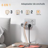 TESSAN Enchufe Europeo Con 3 Salidas AC + 2 Puertos USB + 1 Tipo C Adaptador De Enchufe 6-en-1 Cargador De Pared Para Hogar Y Oficina - details 1