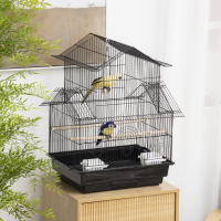 PawHut Jaula para Pájaros Pajarera Metálica con 5 Puertas 2 Comederos 2 Perchas Columpio Bandeja Extraíble y Asa de Transporte para Canarios Periquitos Negro - details 1