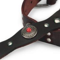 Collar De Cuero Genuino Retro Para Perros Grandes Con Patrón De Flores Y Cuentas Verdes Rojas Collar Básico Étnico Para Mascotas - details 6
