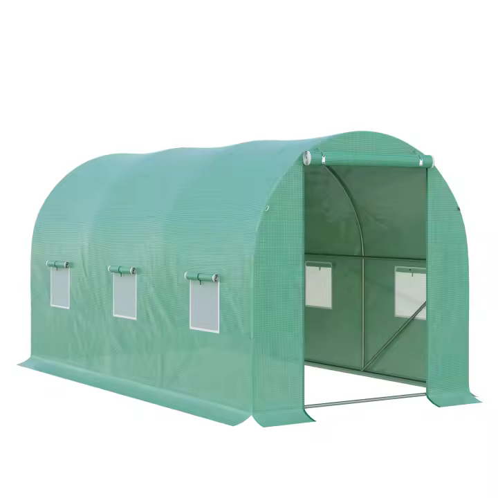 Outsunny Foil Invernadero Invernadero de tomate Invernadero de arco redondo Invernadero con 6 ventanas de malla Polytunnel Cold Frame con ventana verde 395 x 195 x 190 cm - 1