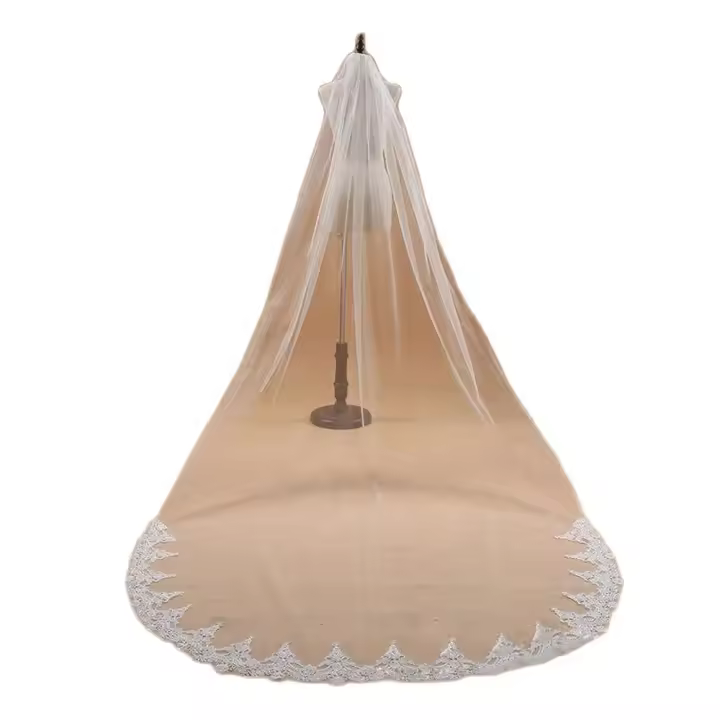 Velo De Novia Elegante De 3m Con Borde De Encaje Monolayer Blanco/Ivory Velo Longo De Boda Accesorios De Novia Veu De Noiva - 1