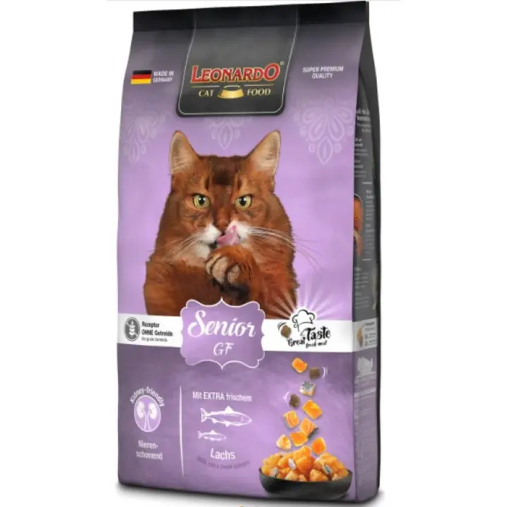 Senior Grain Free en 300gr, 1.8kg o 7,5 kg] Alimento seco para Gatos Mayores | Alimento Completo para Gatos Mayores a Partir de Aproximadamente 10 años de Edad - Leonardo - 1