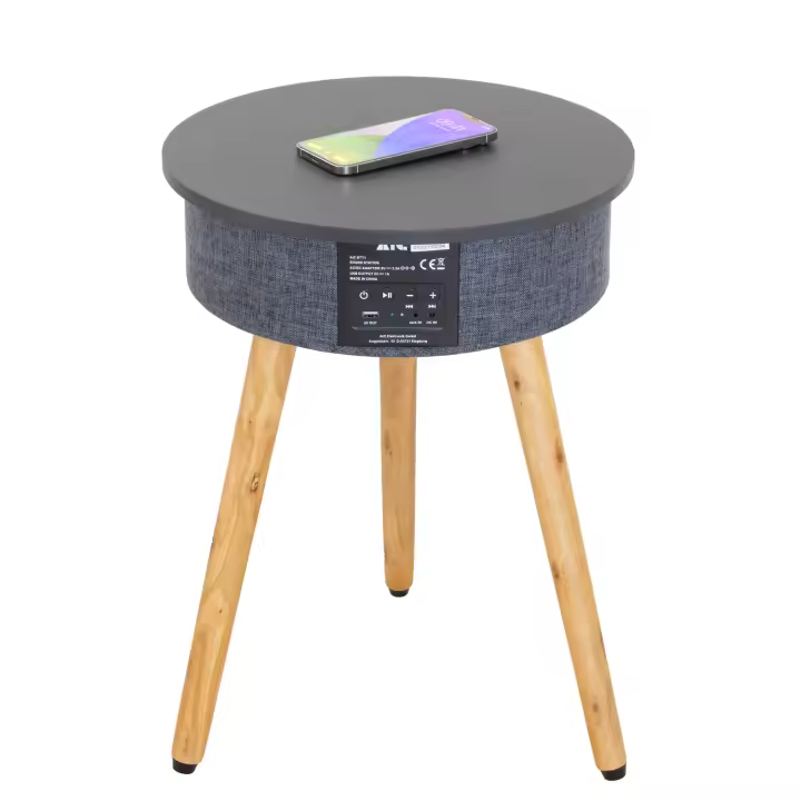 AIC Electronic Devices - Mesa Altavoz Bluetooth Portátil, con Base de Carga inalámbrica para móviles Qi y Puerto de Carga USB - 1