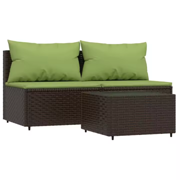 vidaXL Set muebles de jardín 3 piezas y cojines ratán sintético marrón - 1