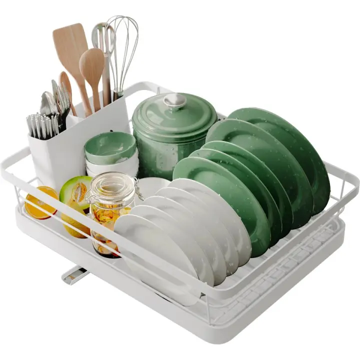 Marctani Escurreplatos y vasos de Acero Inoxidable - Escurridor de Platos de Alta Capacidad - Estante de Secado de Metal con Soporte para Cubiertos Extraible y Caño de Drenaje Giratorio (1 Piso, Negro) PREMIUM - 1