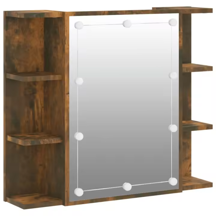Mueble con Espejo y Luces LED Roble Ahumado 70x16,5x60 cm - 1