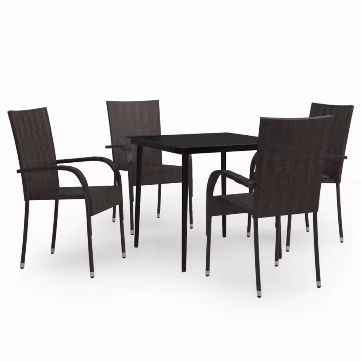 vidaXL Juego de comedor de jardín 5 piezas con cojines marrón y negro - 1