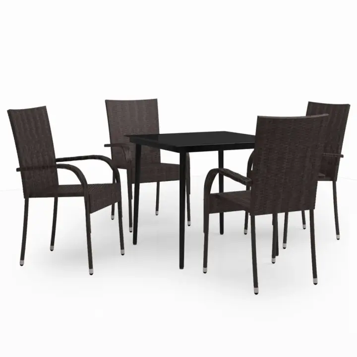 vidaXL Juego de comedor de jardín 5 piezas con cojines marrón y negro - 1