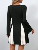 Vestido De Mujer Largo Con Manga Para Primavera Y Verano Estilo Casual Patchwork A-Line Negro Cuello Redondo Vestidos De Verano Mujer - details 1